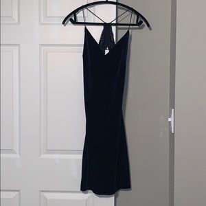 B. Darlin Backless Navy Velvet Mini Dress